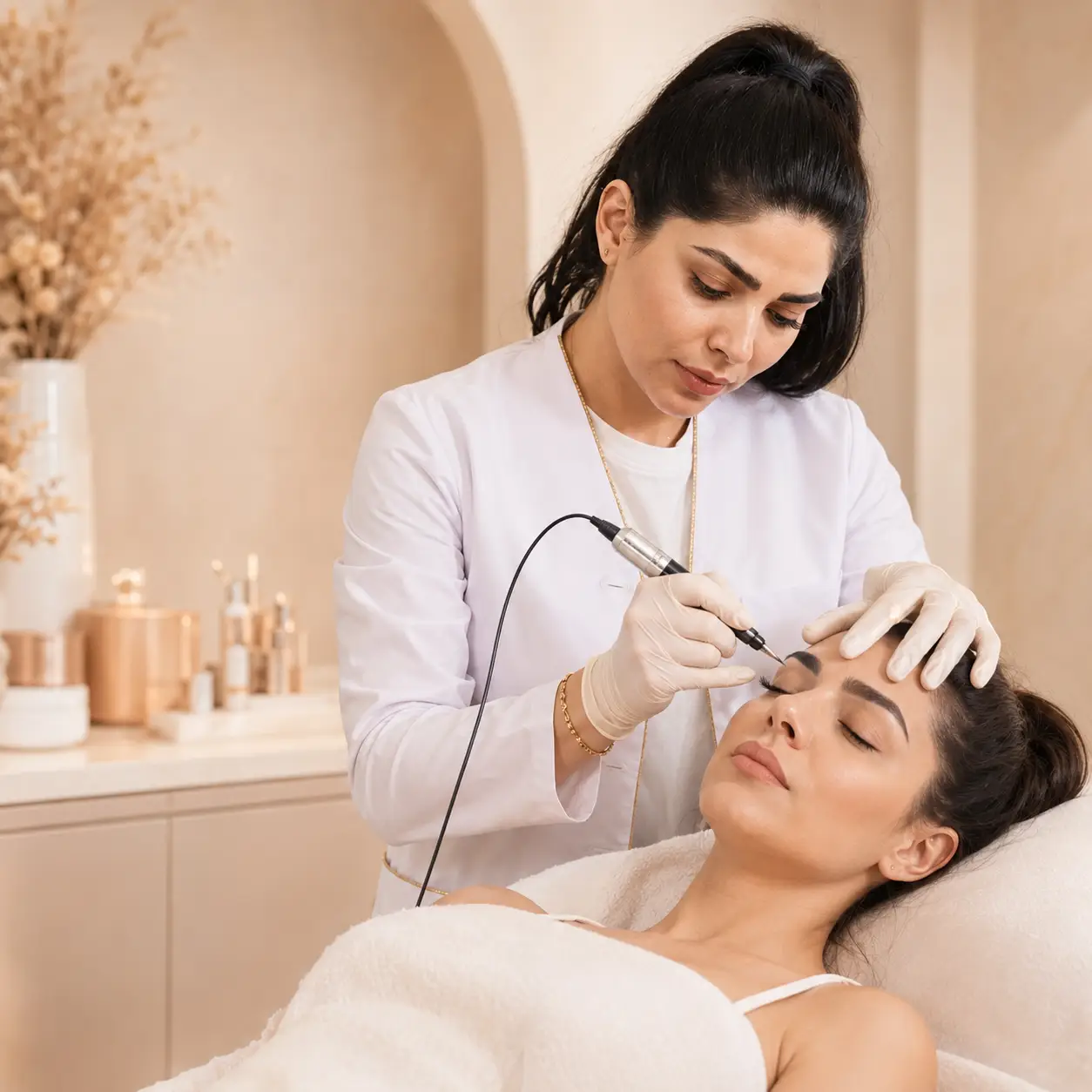 Präzise Permanent Make-up Behandlung der Augenbrauen